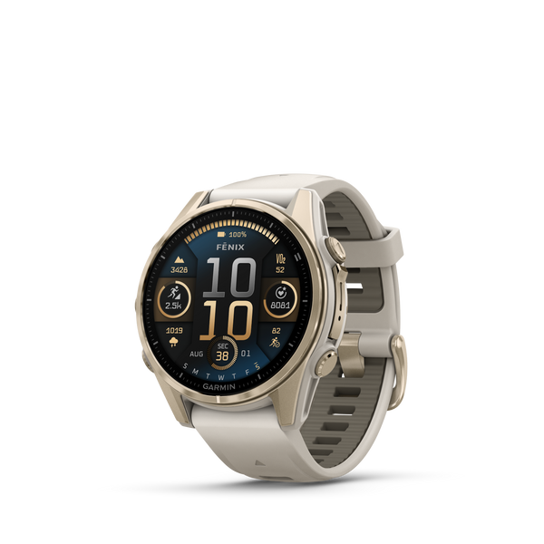 Garmin Fenix 8 - 43 mm, Amoled, Sapphire-Soft gold with fog gray/dark sandstone silicone band