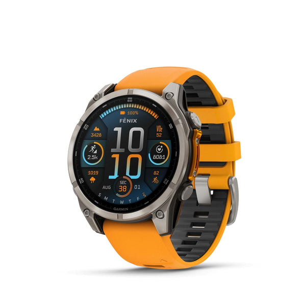Garmin Fenix 8 – 47 mm, Amoled Sapphire-Titanium with spark orange/graphite silicone band