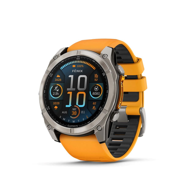 Garmin Fenix 8 – 51 mm, Amoled Sapphire-Titanium with spark orange/graphite silicone band
