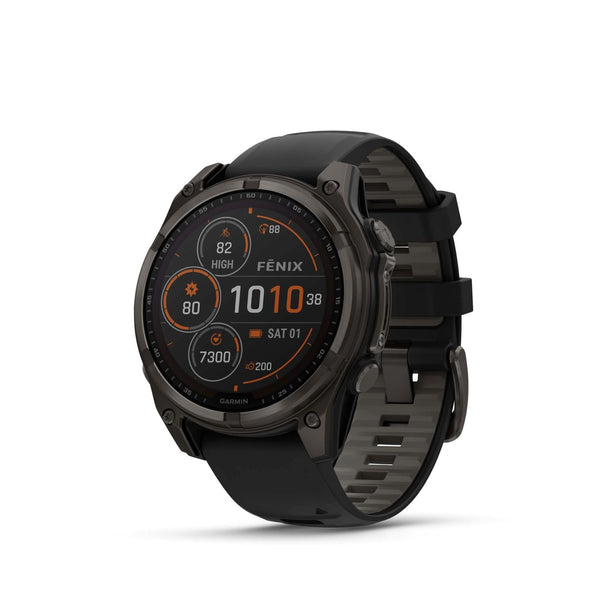 Garmin Fenix 8 – 47 mm, Solar, Sapphire- Carbon gray DLC titanium with black/pebble gray silicone band