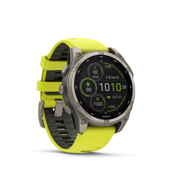 Garmin Fenix 8 – 47 mm, Solar, Sapphire- Titanium with amp yellow/graphite silicone band