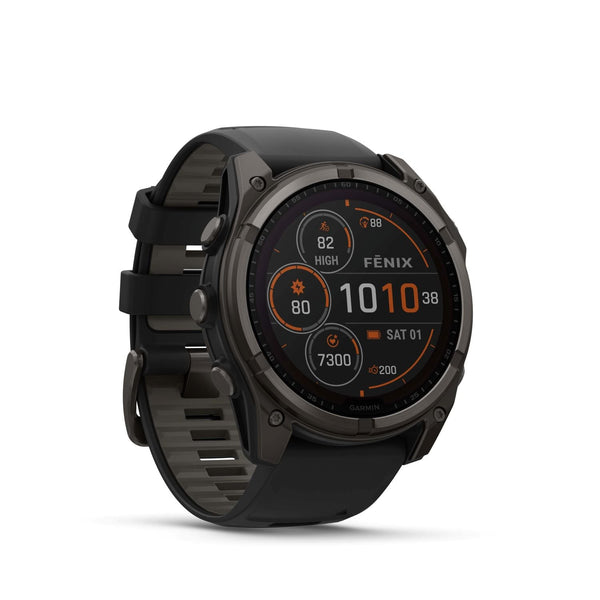 Garmin Fenix 8 – 51 mm, Solar, Sapphire- Carbon gray DLC titanium with black/pebble gray silicone band