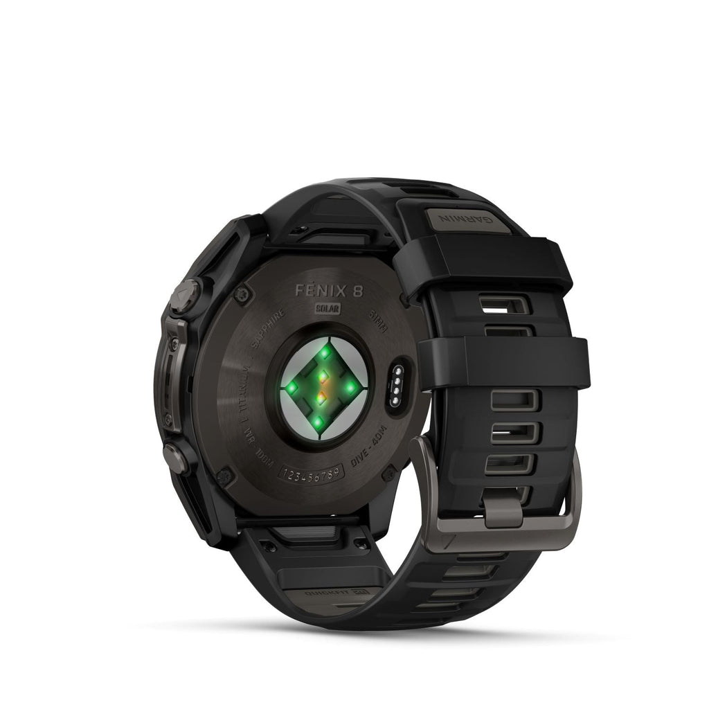 Garmin Fenix 8 – 51 mm, Solar, Sapphire- Carbon gray DLC titanium with black/pebble gray silicone band